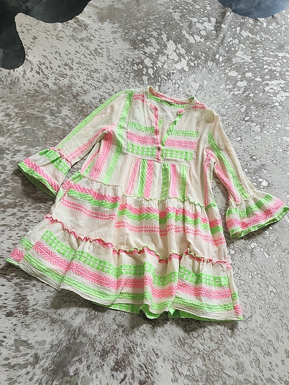 Sofia Made In Italy Neon Hot Pink & Green Aztec Tori Dress SzS/M